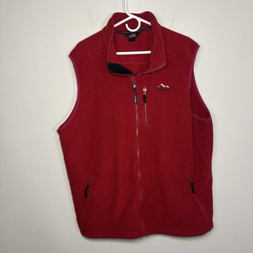 LL Bean Outdoors Vintage Fleece Vest Red Size XL Made In USA Zip Pockets